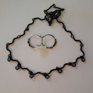 Black Blue and Silver Necklace & Earring Set NWOT